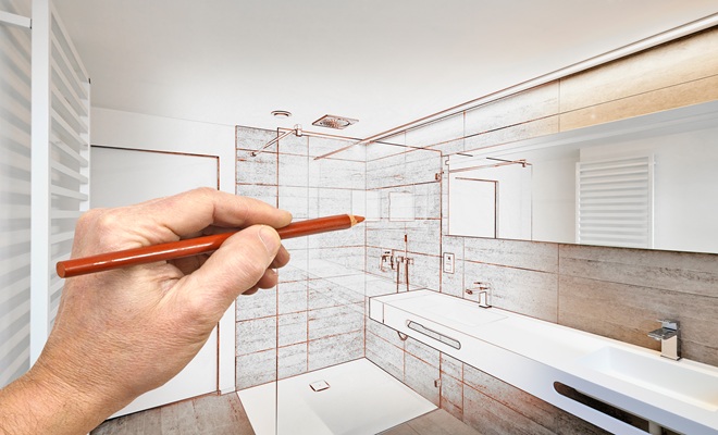 Bathroom plans and pen