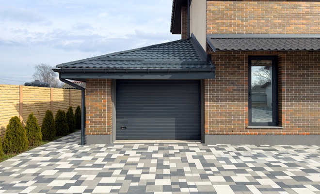 Block paving white grey and black