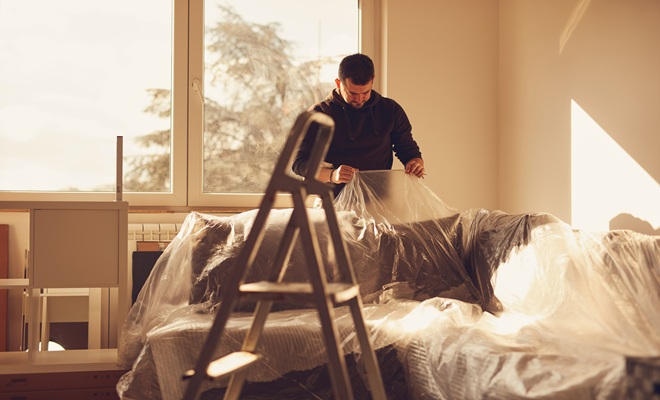 Dust sheets covering furniture