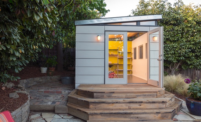 garden office at night