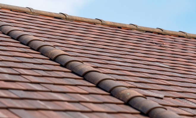 close up of reddish brown roof