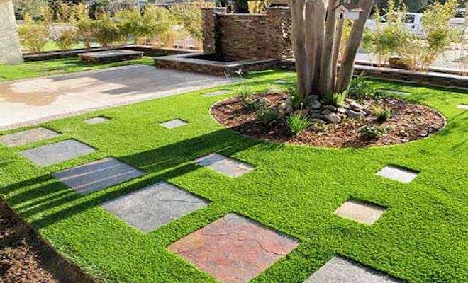 Artificial grass in garden