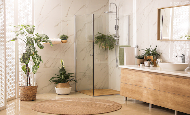 modern tiled bathroom with shower