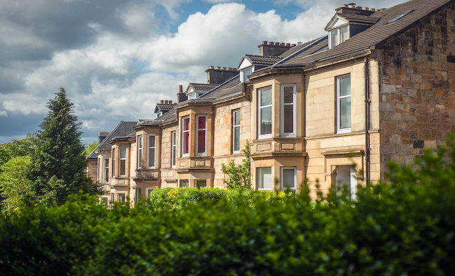 row of limestone houses