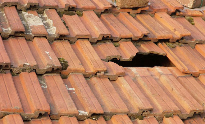 Broken roof tiles