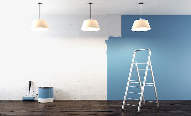 ladder and room being painted blue