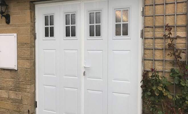 white side hinged garage door