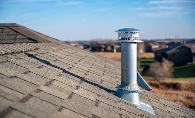 flue on a tiled roof