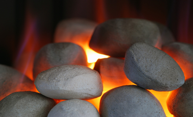 gas fire stones close up