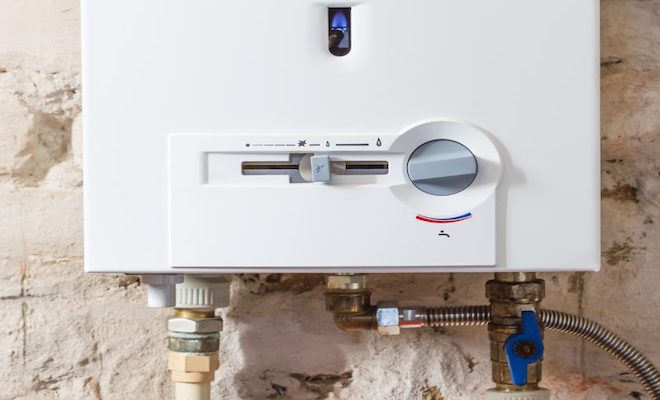 close up of a white gas boiler