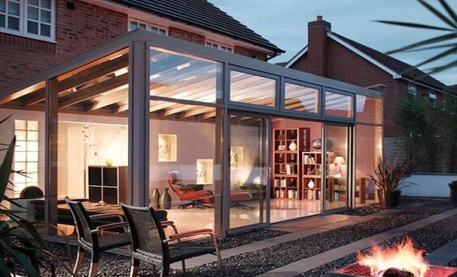 Dark grey lean to conservatory