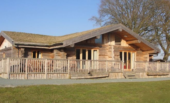Log cabin with pitched roof