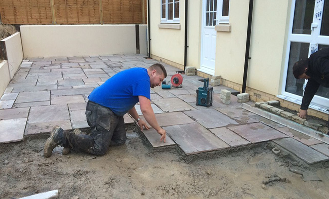 Man installing patio